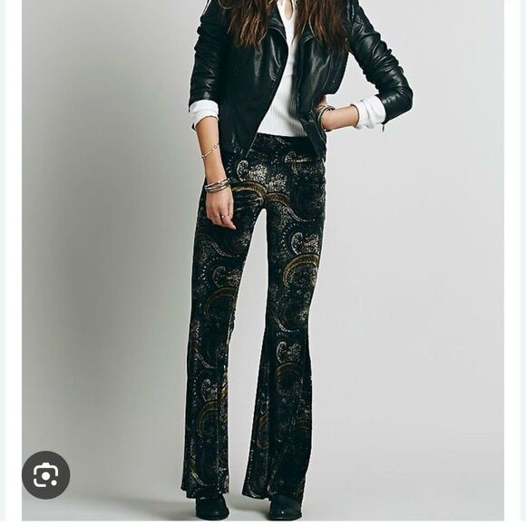 Free People Velvet Paisley Bells Bell Bottom Pants - Picture 1 of 6